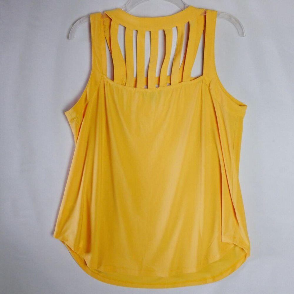 AUW Womens Size XL Canary Yellow Cut Out Top Rounded Sleveless Blouse RE… - Picture 10 of 14